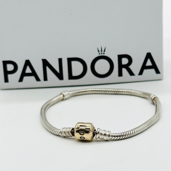 PANDORA 14K ALE 585 Gold Signature Clasp 925 Sterling Silver Bracelet 7.5" - Picture 5 of 10